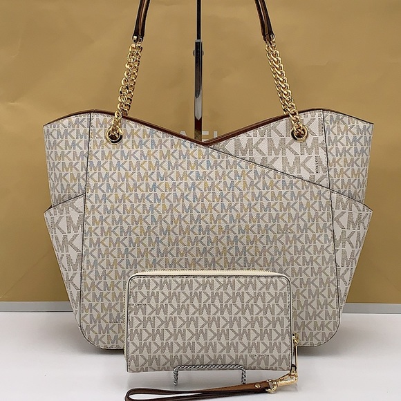 MICHAEL KORS LARGE X CHAIN SHOULDER TOTE & LG FLAT MULTIFUNCTIONAL PHONE… - Picture 3 of 16